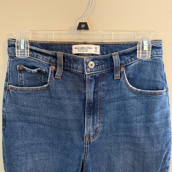 ABERCROMBIE Ankle Straight Ultra High Rise Jeans Dark Wash Distressed 6 Reg - Picture 3 of 7